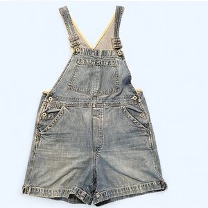 Vintage y2K GAP Industrial Denim Bib Shorts Overalls Jean Jorts Shortalls Med